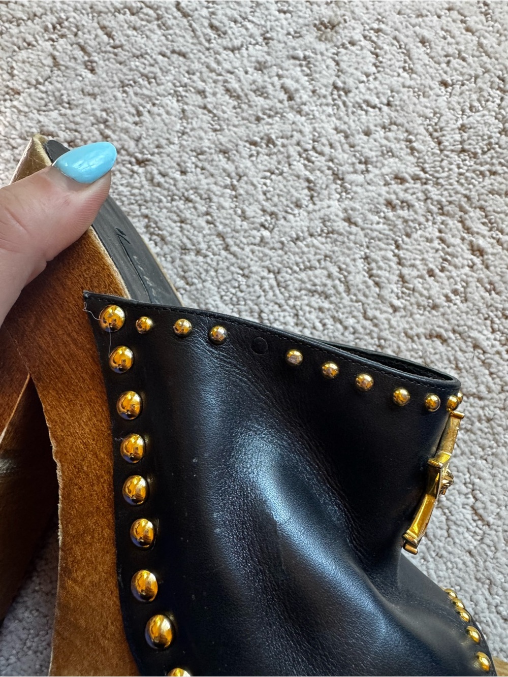 Versace Black Leather Platform Clogs with Gold Star and Studded Details Size 6.5 - Picture 4 of 10